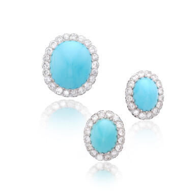 View full screen - View 1 of Lot 1013. Turquoise and diamond demi-parure.