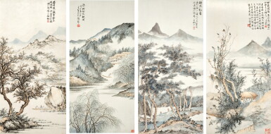 View full screen - View 1 of Lot 6012. 楊清磬 仿吳漁山四景 | Yang Qingqing, Landscapes after Wu Li.