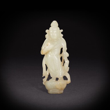View full screen - View 1 of Lot 9471. A white jade Bodhisattva, Song dynasty or later | 宋或更晚 白玉菩薩立像.