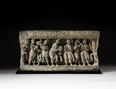 View full screen - View 1 of Lot 155. A grey schist Buddhist frieze, Ancient region of Gandhara, 2nd - 3rd century | 犍陀羅 二至三世紀 灰片岩雕佛像.
