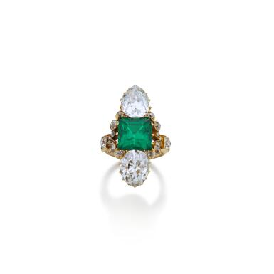 View full screen - View 1 of Lot 1077. Fine emerald and diamond ring, circa 1890.