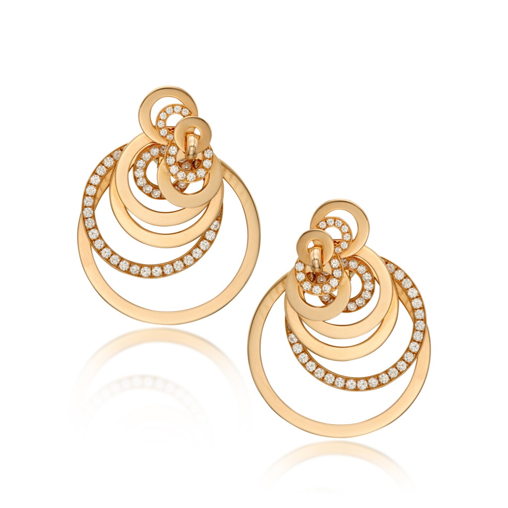 View full screen - View 1 of Lot 459. Pair of Pink Gold and Diamond 'Gypsy' Pendant-Earclips.