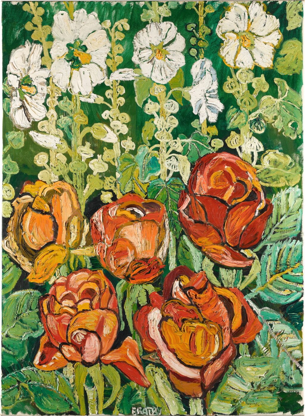 View full screen - View 1 of Lot 172. Roses and Hollyhocks.