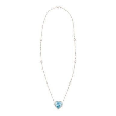 View full screen - View 1 of Lot 253. AQUAMARINE AND DIAMOND PENDANT-NECKLACE, TIFFANY & CO..