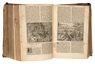 View full screen - View 1 of Lot 65. Bible, Latin, Lyon, 1558, old vellum.