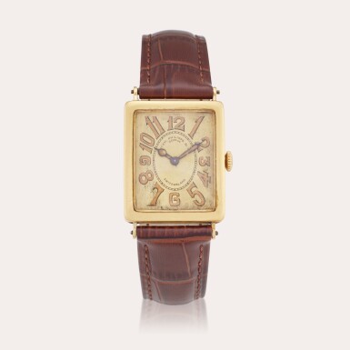 View full screen - View 1 of Lot 43. Retailed by The Cowell and Hubbard Co. Cleveland Ohio: A yellow gold rectangular wristwatch, Made in 1922.