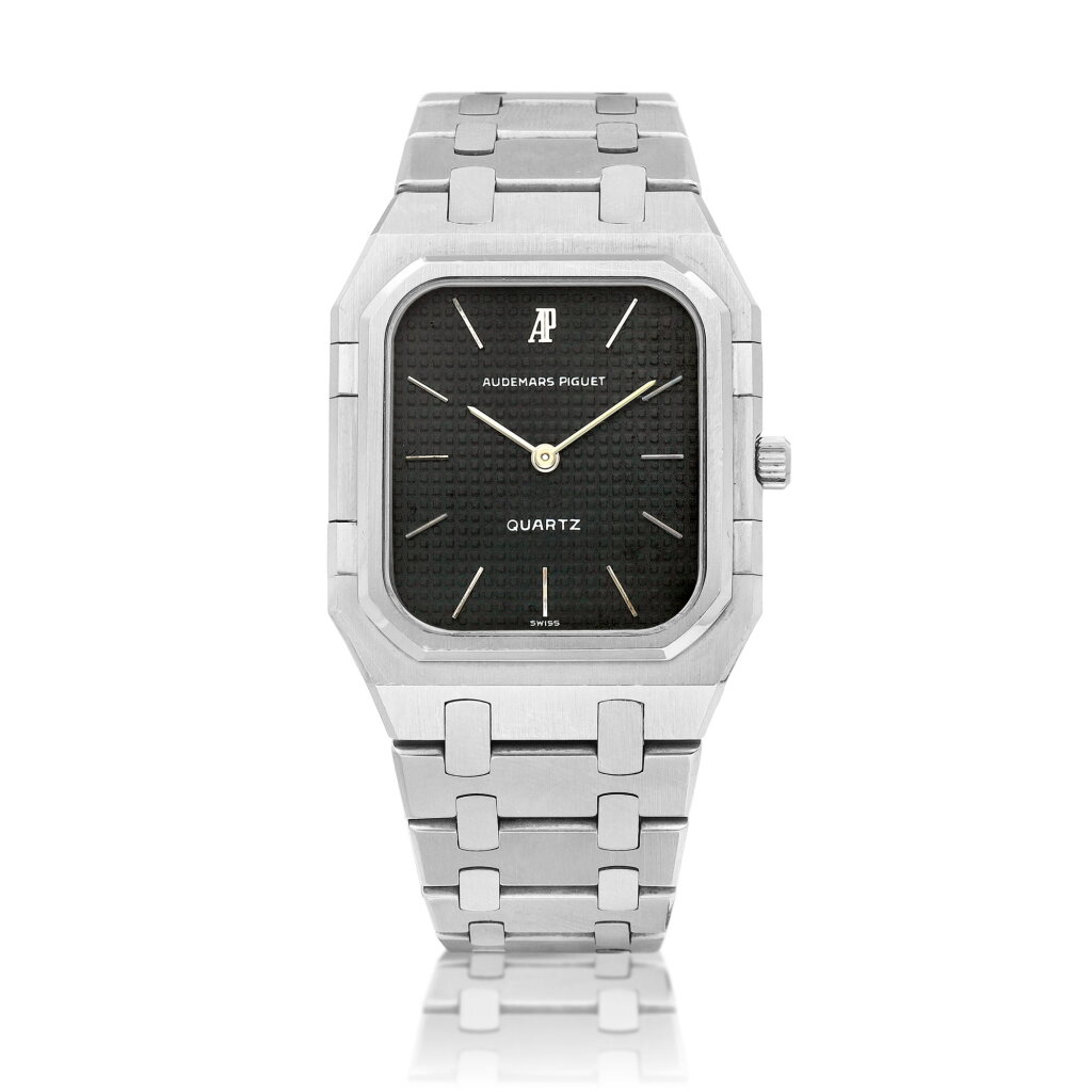 View full screen - View 1 of Lot 8736. Royal Oak Rectangular Quartz, Reference 6005ST.0.0477ST.01 | A stainless steel bracelet watch, Circa 1980 | 愛彼 | 皇家橡樹系列 Rectangular Quartz 型號6005ST.0.0477ST.01 | 精鋼鏈帶腕錶,約1980年製.