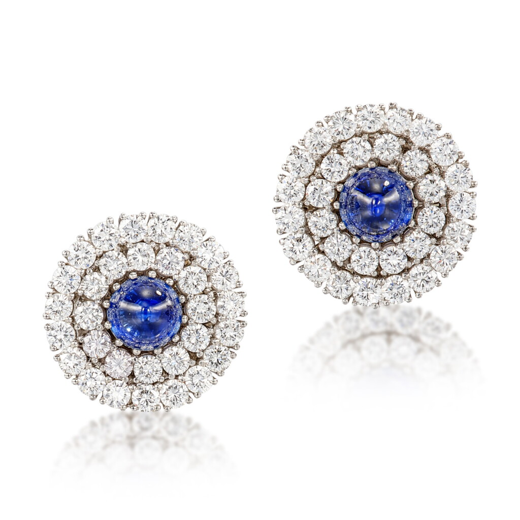 View full screen - View 1 of Lot 2899. Pair of Sapphire and Diamond Earrings | 藍寶石 配 鑽石 耳環一對.