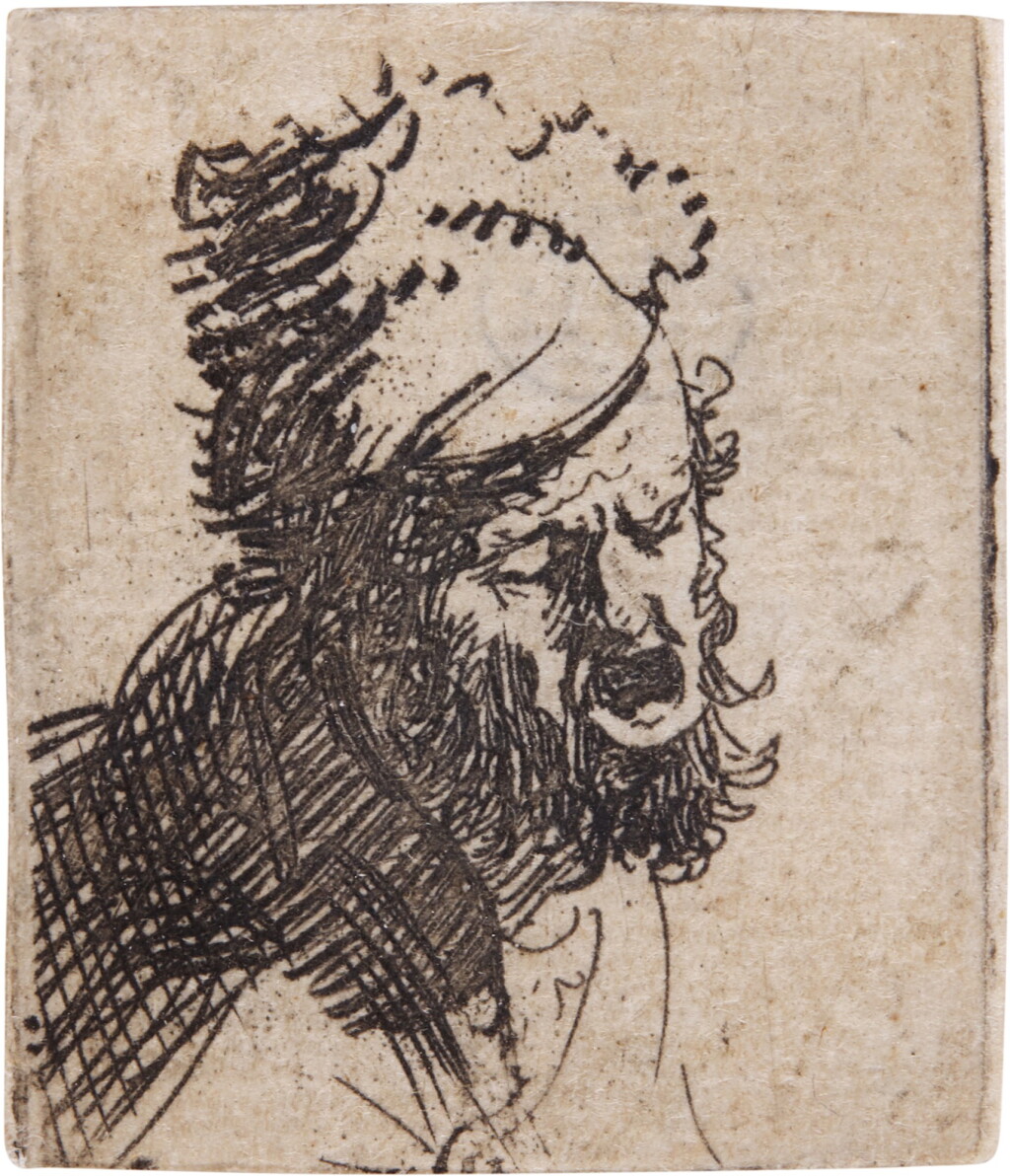 View full screen - View 1 of Lot 80. Head of a Man in a Fur Cap, Crying Out (B., Holl. 327; New Holl. 36; H. 37).