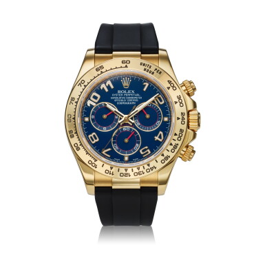 View full screen - View 1 of Lot 212. Reference 116518 Daytona A yellow gold automatic chronograph wristwatch with registers, Circa 2015 .