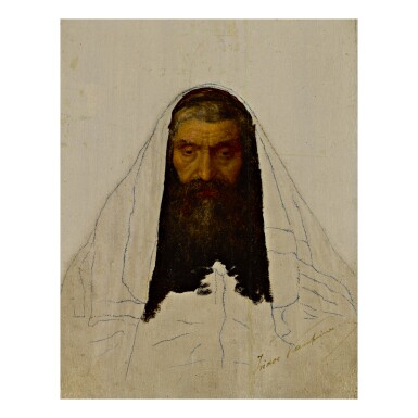 View full screen - View 1 of Lot 195. ISIDOR KAUFMANN | STUDY FOR RABBI WITH TALLIT OVER HIS HEAD.
