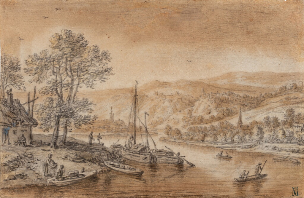 Voir en plein écran - Voir 1 du lot 31. A Rhine landscape, with boats and figures in the foreground.