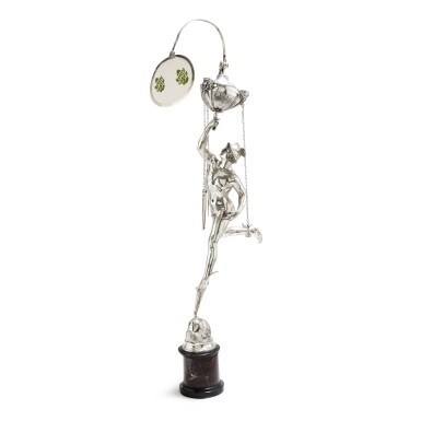 View full screen - View 1 of Lot 433. An Italian silver library lamp in the form of Mercury, partly by Angelo Giannotti, Rome, circa 1830 | Lampe de bibliothèque en argent en forme de Mercure, en partie par Angelo Giannotti, Rome, vers 1830.