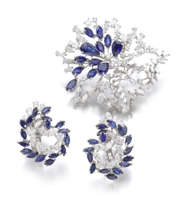 View full screen - View 1 of Lot 111. SAPPHIRE AND DIAMOND DEMI-PARURE | MEISTER, 1960S.