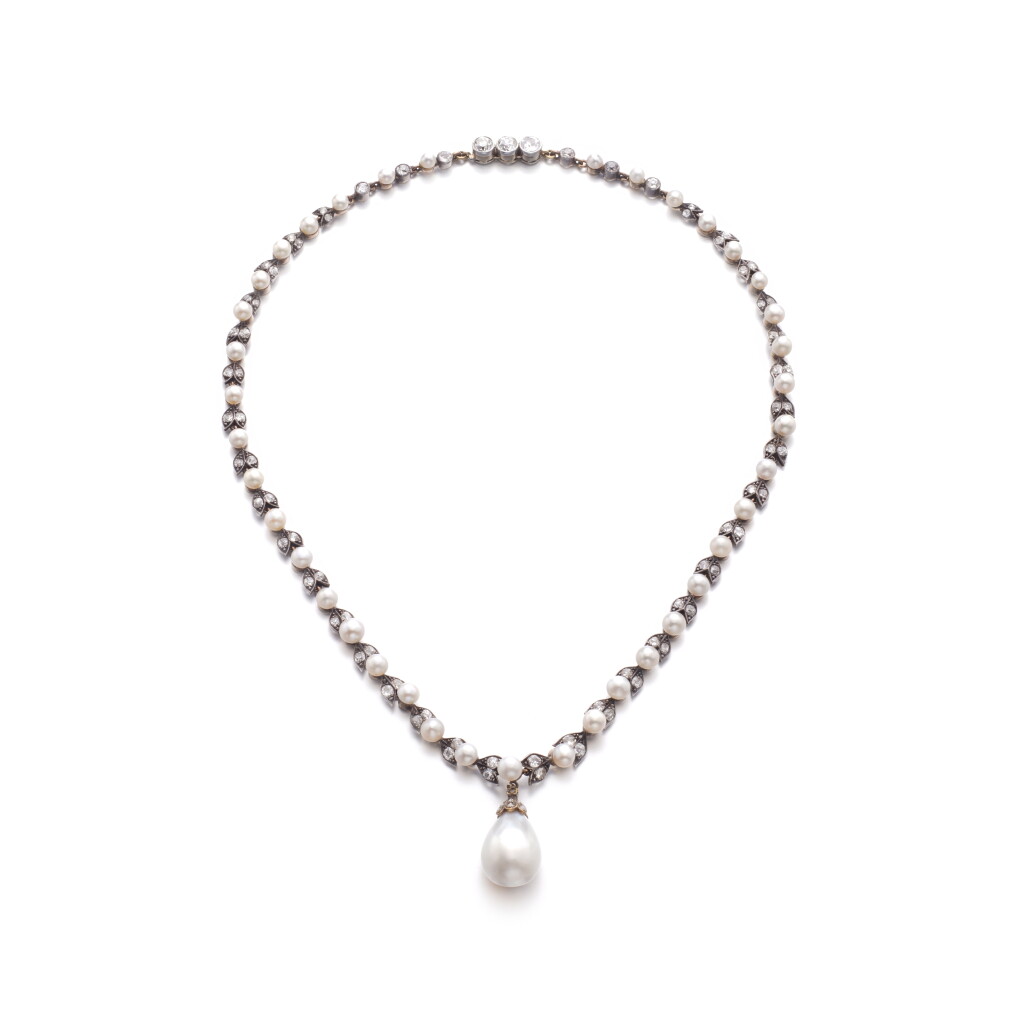 View full screen - View 1 of Lot 784. Natural blister pearl and diamond necklace, late 19th century and later.