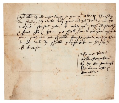 View full screen - View 1 of Lot 2. Robert Aske | Autograph letter signed, arranging his visit to the monastery of Watton in Yorkshire, 1536.