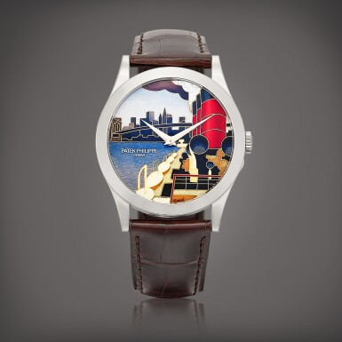 View full screen - View 1 of Lot 2271. Transatlantic, Reference 5089 | A white gold wristwatch with cloisonné enamel dial, Circa 2016 | 百達翡麗 | TRANSATLANTIC 型號5089 | 白金腕錶,備琺掐絲瑯錶盤,約2016年製.