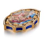 An unusual pearl-set gold and enamel snuff box, Geneva, maker’s mark GG incuse, circa 1800
