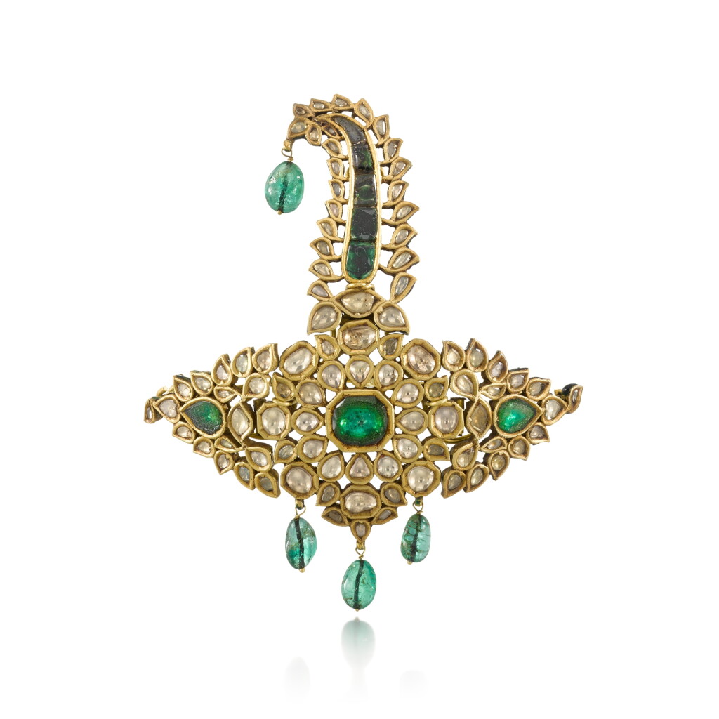 View full screen - View 1 of Lot 21. Gold and enamelled gem-set sarpech, India, Lucknow, 19th century.