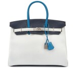 Limited Edition Bleu Jean, Bleu Indigo and White Clemence Tri-color Birkin 35 Palladium Hardware, 2003