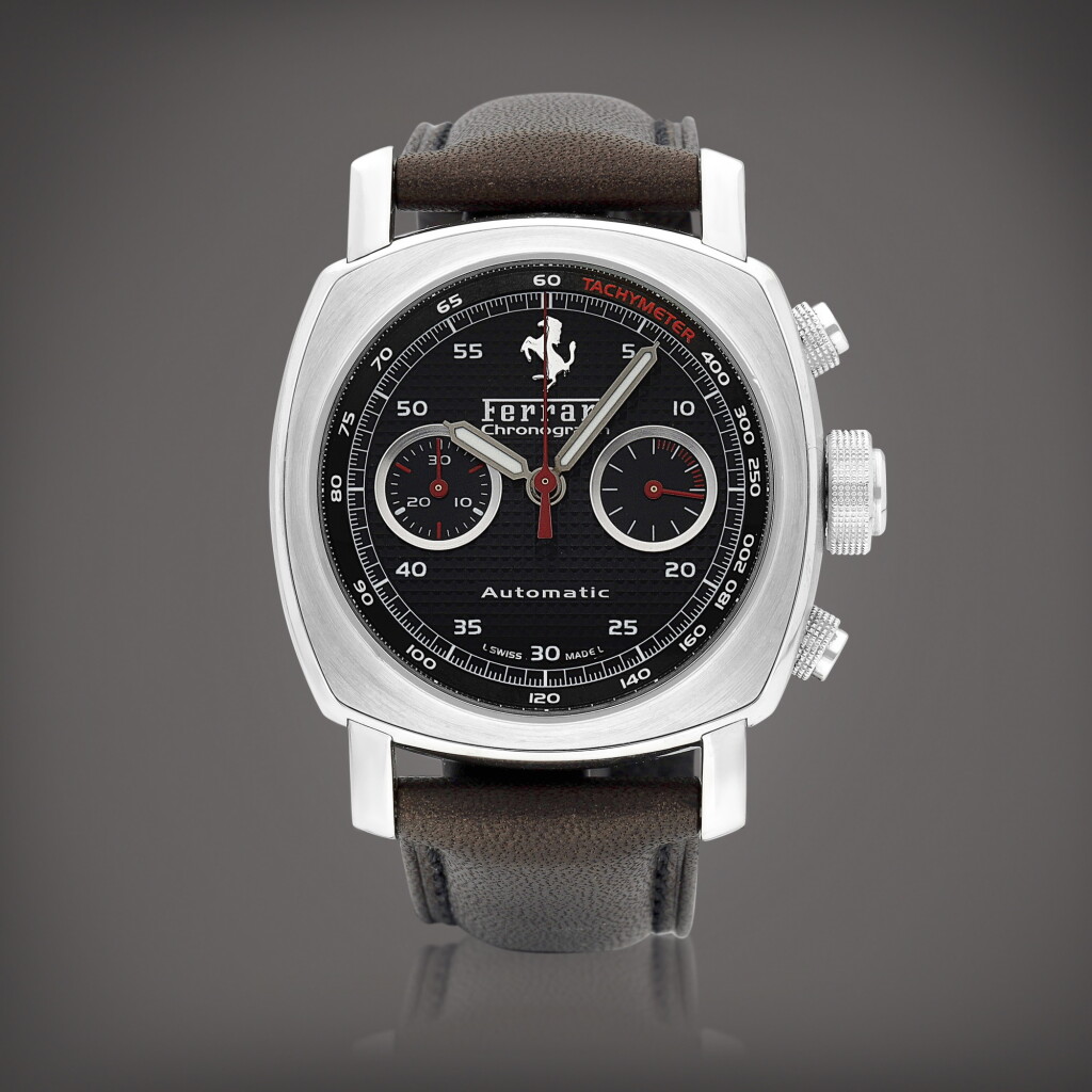 View full screen - View 1 of Lot 8839. Granturismo, Reference FER00018 | A stainless steel chronograph wristwatch, Circa 2003 | 沛納海為法拉利製作 | Granturismo 型號FER00018 | 精鋼計時腕錶,約2003年製.
