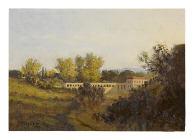 View full screen - View 1 of Lot 220. FRANÇOIS ANTOINE LÉON FLEURY | VIEW OF THE VILLA BORGHESE.