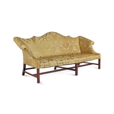 View full screen - View 1 of Lot 821. Fine and Rare Chippendale Mahogany Double-Peak Camel Back Sofa, Philadelphia, Pennsylvania, Circa 1770.