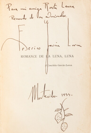 View full screen - View 1 of Lot 175. Primer romancero gitano (1924-1927). Madrid, 1929. Deuxième édition. Très séduisant exemplaire avec envoi et deux dessins originaux..