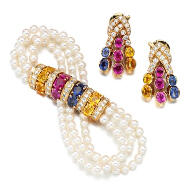 View full screen - View 1 of Lot 134. Van Cleef & Arpels | Gem set and diamond demi-parure.