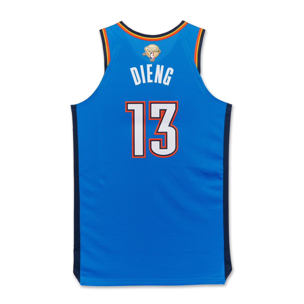 View full screen - View 1 of Lot 34. Ousmane Dieng Oklahoma City Thunder 2025 NBA Finals Game Worn Icon Edition Jersey | Game 2 | ‘Championship Run’ .