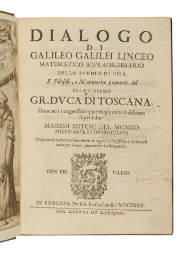 View full screen - View 1 of Lot 1226. Galilei, Galileo | First edition of Galileo's statement of and defense of the Copernican system of heliocentrism.