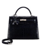 Bleu Marine Shiny Porosus Crocodile Kelly 32 Sellier Palladium Hardware, 2012