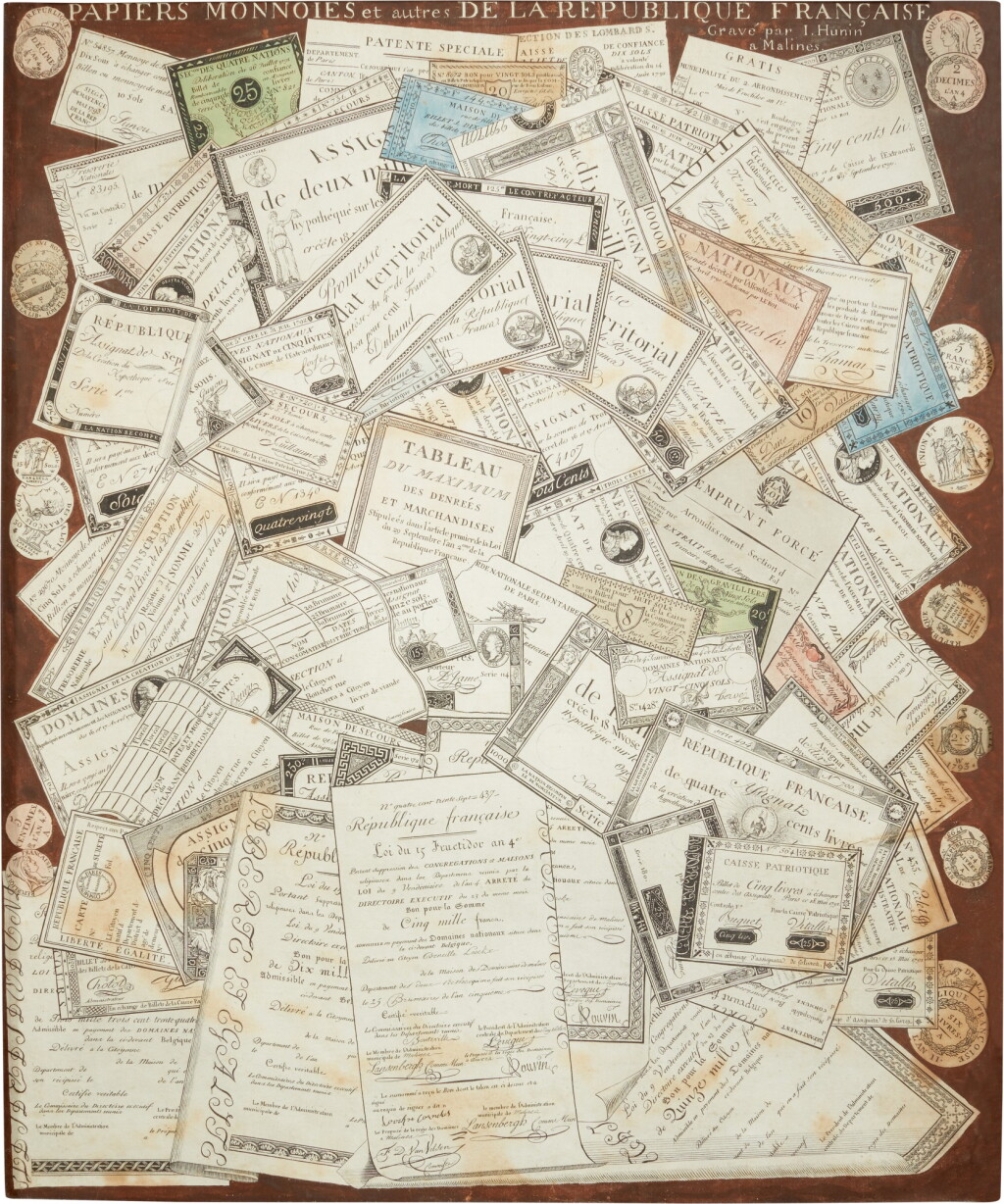 View full screen - View 1 of Lot 34. FRANCE | A pair of trompe-l'oeil engravings of assignats, c.1797.