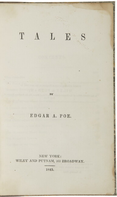 View full screen - View 1 of Lot 75. POE, EDGAR ALLAN | Tales. New York: Wiley & Putnam, 1845.
