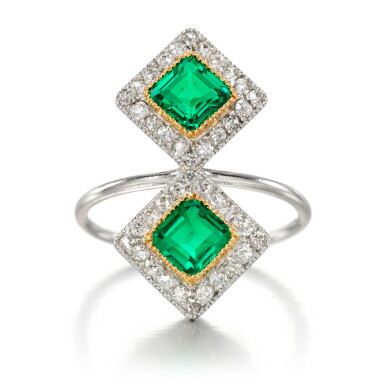 View full screen - View 1 of Lot 44. Emerald and diamond ring, circa 1910.