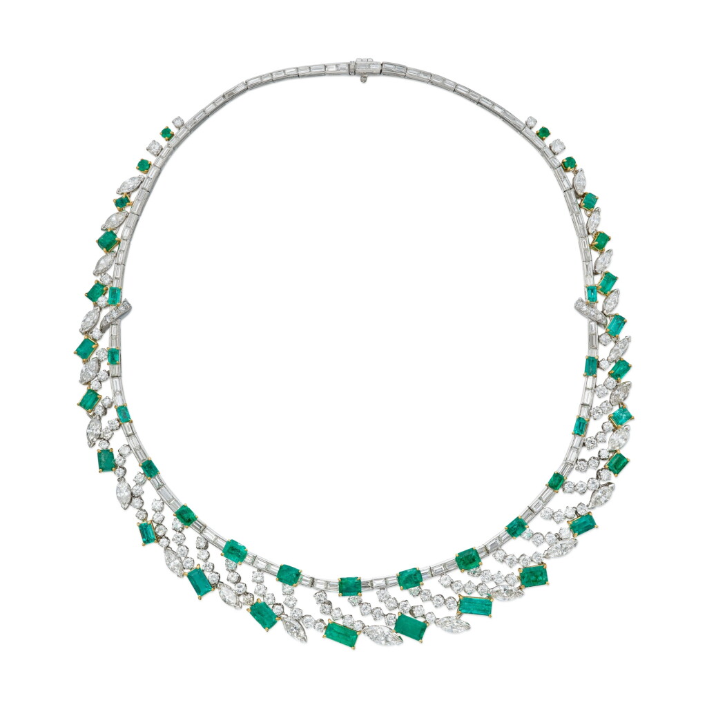 View full screen - View 1 of Lot 206. Emerald and Diamond Necklace.