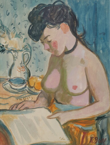 View full screen - View 1 of Lot 871. Fleurs et fruits d'été, Eugenie enceinte nue, à la lecture.