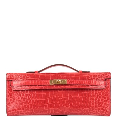 View full screen - View 1 of Lot 16. Hermès Bougainvillea Shiny Porosus Crocodile Kelly Cut.