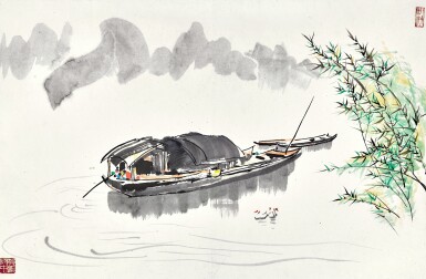 View full screen - View 1 of Lot 3028. 吳冠中 Wu Guanzhong | 湖畔小舟 Boats by the Shore.