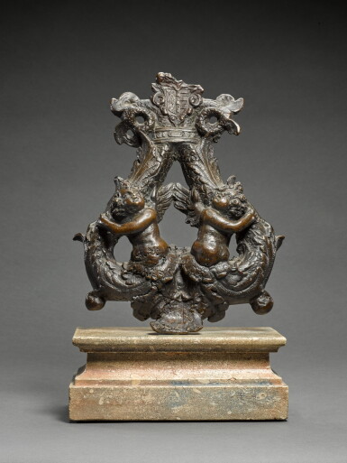 View full screen - View 1 of Lot 51. Italian, Venice, early 17th century | Doorknocker with two infant tritons.