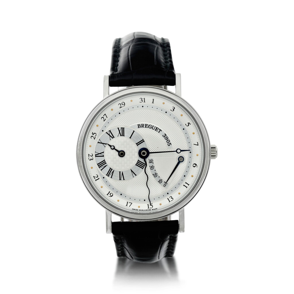 View full screen - View 1 of Lot 207. REFERENCE 3680 A WHITE GOLD AUTOMATIC WRISTWATCH WITH DATE AND POWER RESERVE INDICATION, CIRCA 2000.