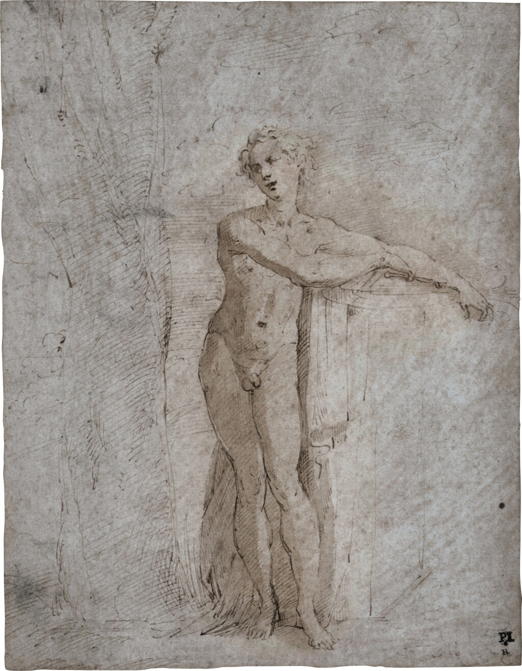 View full screen - View 1 of Lot 9. Nude man standing by a pedestal.
