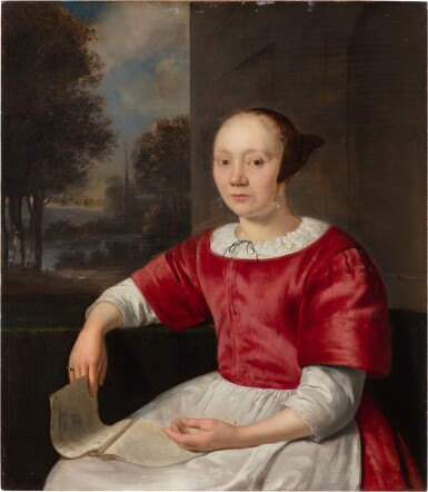 View full screen - View 1 of Lot 12. A woman holding a partition.