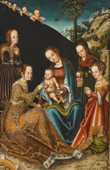 View full screen - View 1 of Lot 308. The Mystic Marriage of Saint Catherine of Alexandria, with Saints Margaret, Barbara and Dorothy.