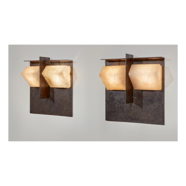 View full screen - View 1 of Lot 106. PIERRE CHAREAU | PAIR OF "MASK" SCONCES, MODEL NO. LA551.