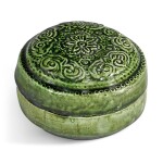 A rare green-glazed moulded and incised box and cover, Tang dynasty