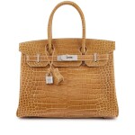 Important Private Collection: Ficelle Shiny Porosus Crocodile Birkin 30 18k White Gold and Diamond Hardware, 2007