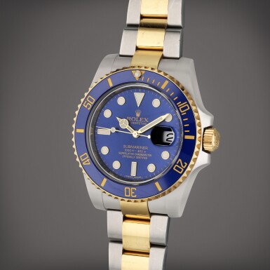 View full screen - View 1 of Lot 436. Reference 116613 Submariner | A yellow gold and stainless steel wristwatch with date and bracelet, Circa 2010.