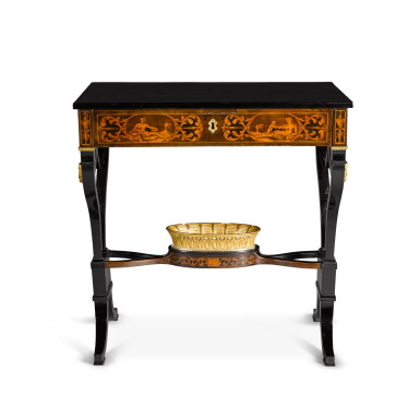 View full screen - View 1 of Lot 38. An Austrian ebonized and gilt decorated side table, circa 1820.