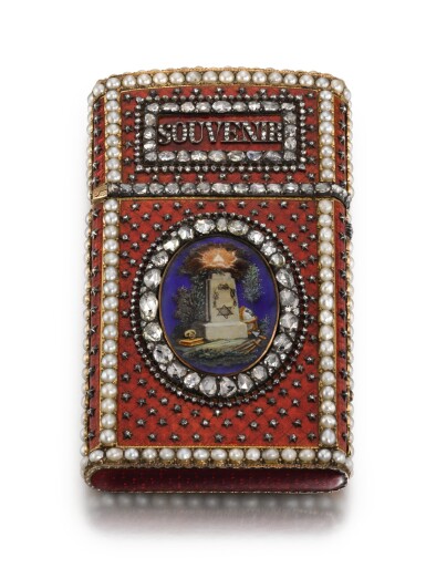 View full screen - View 1 of Lot 85. A JEWELLED GOLD AND ENAMEL COMMEMORATIVE SOUVENIR, PROBABLY FRENCH, CIRCA 1890.